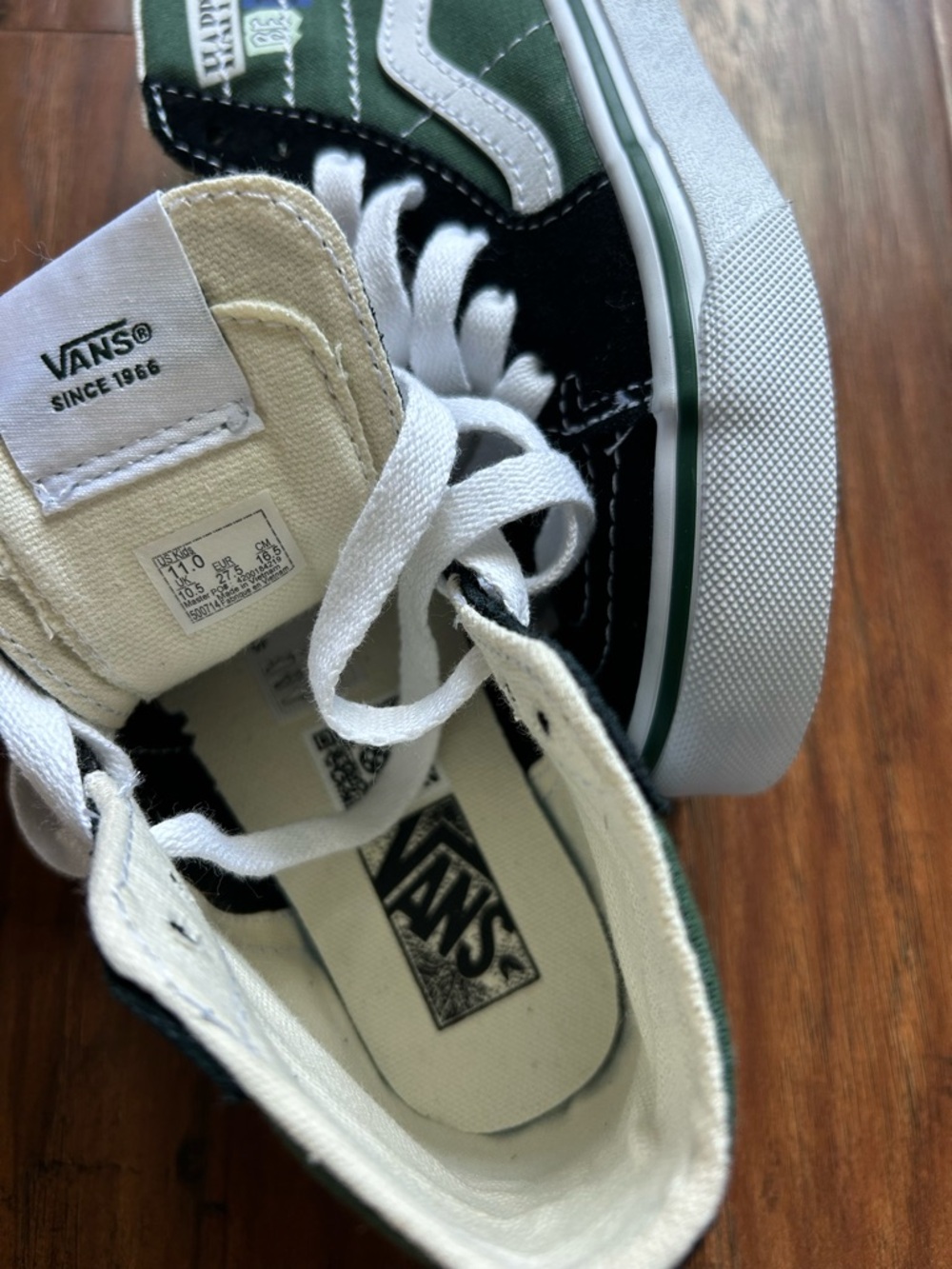 Vans Green & Black High Top Skate Sneakers with White Stripe Kid’s Shoe - Picture 9 of 11
